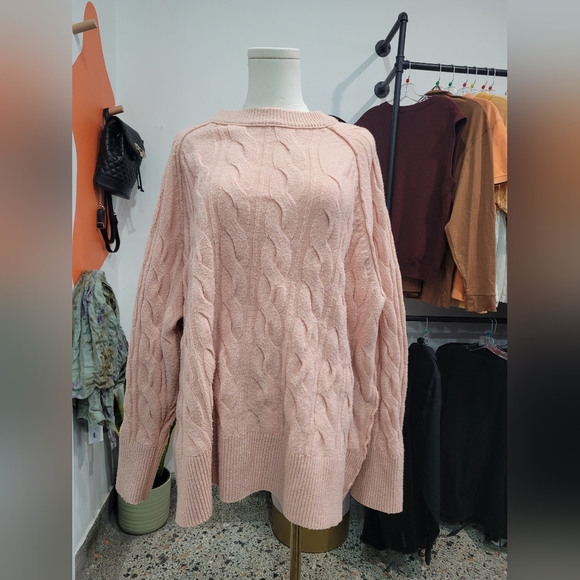 aerie Sweaters - Aerie Pink Cable Knit Oversized Sweater